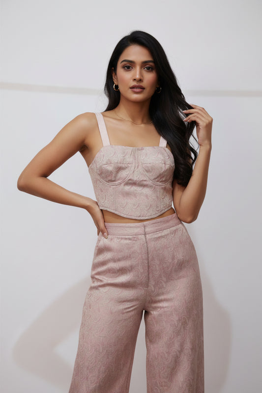 THIS BABYPINK BUSTIER CROP TOP WITH STRAP CAN BE WORE ON ANY TYPE OF PANT .