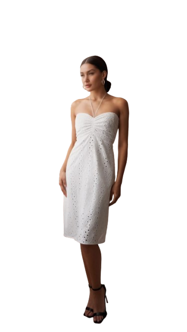 Girls White Schiffli Cotton Dress.