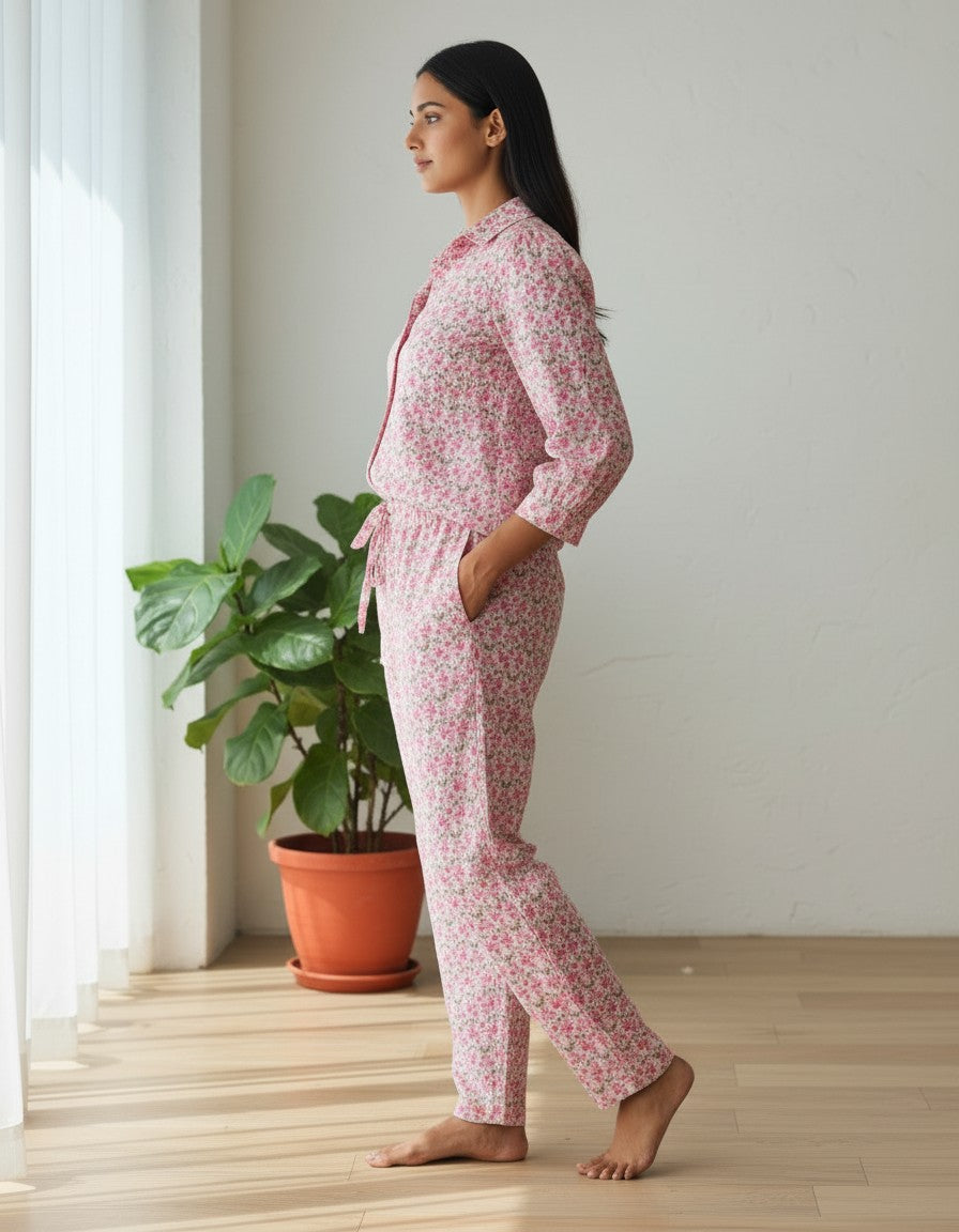 The Peter Pan Set - Pink Floral Loungewear